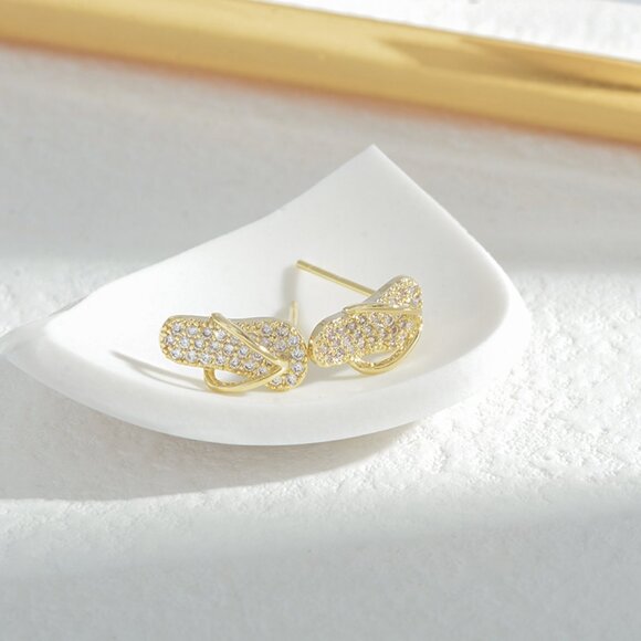 Gold-Tone Pave CZ Flip Flop Earrings – Beachy & Blingy! - Picture 2 of 3